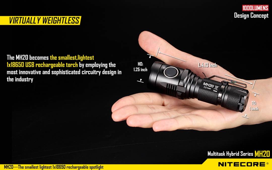 Nitecore MH20 1000 Lumen USB Rechargeable LED Flashlight